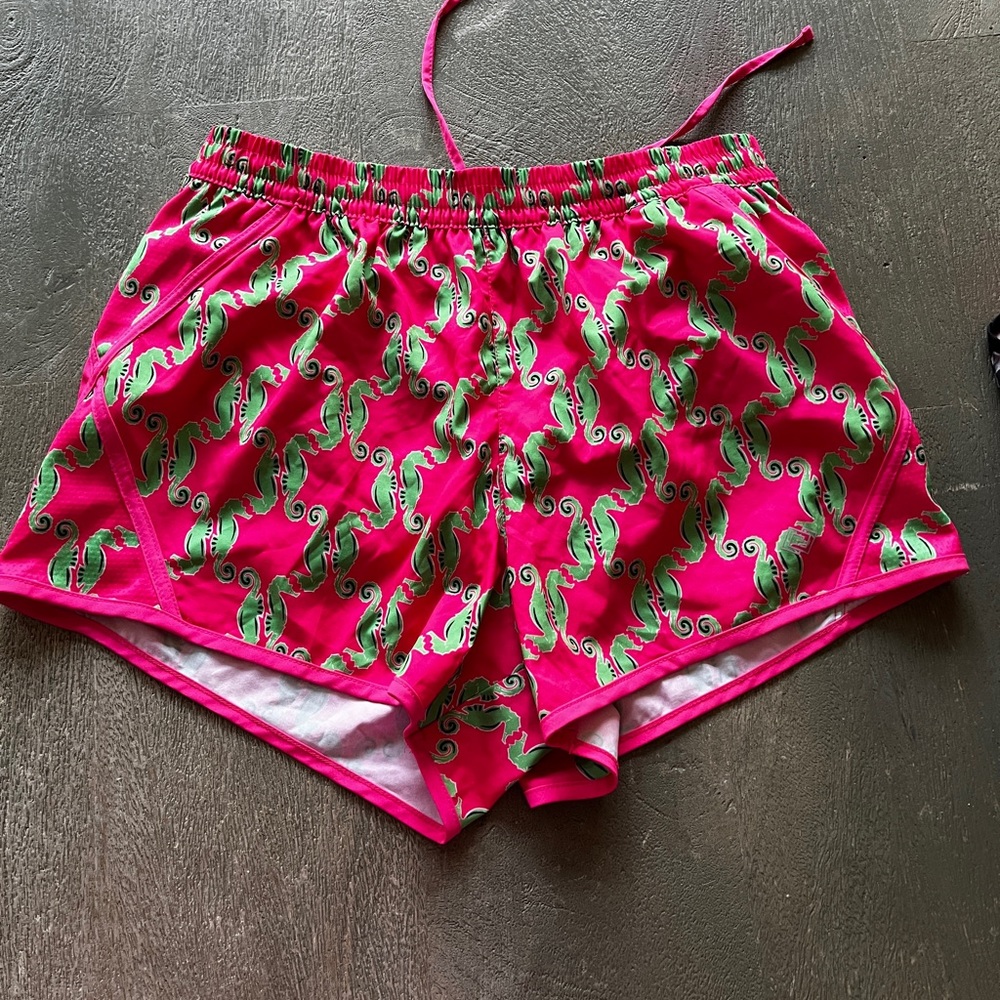 Zelos Pink Green Seahorse Running Shorts